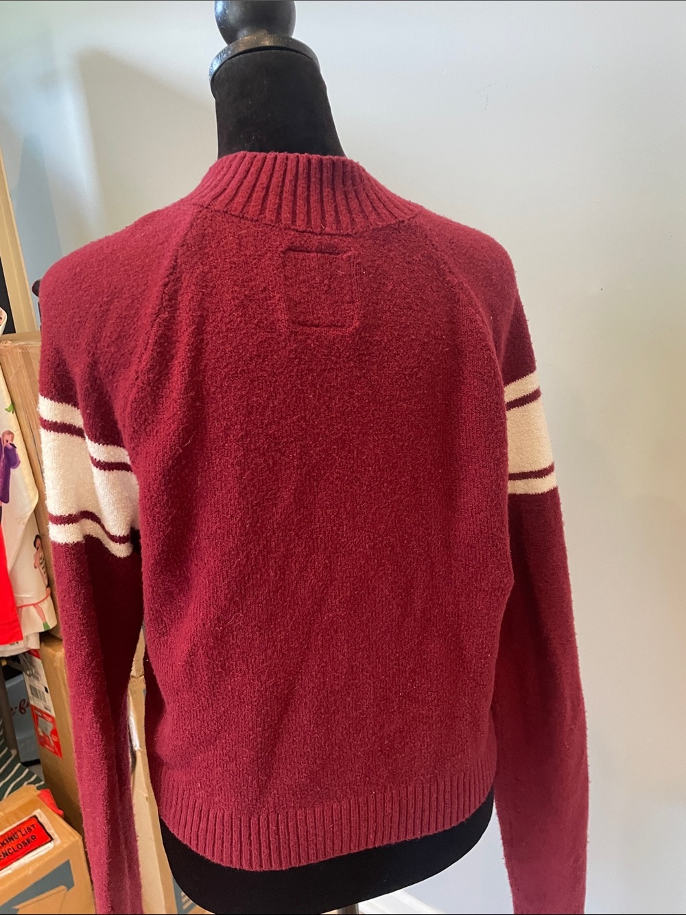 Hollister burgundy and white half zip sweater - Picture 3 of 4